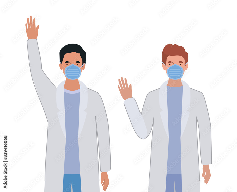 Men doctors with uniforms and masks vector design Men doctors with uniforms and masks vector design