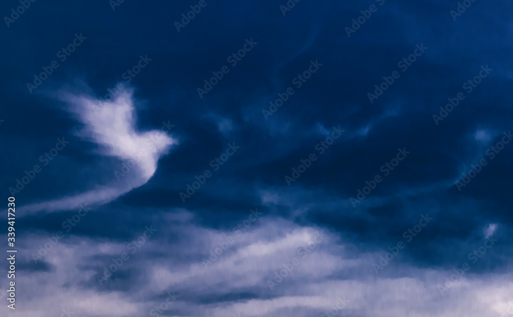 Obraz premium Angel cloud in white dove shape on dark blue sky