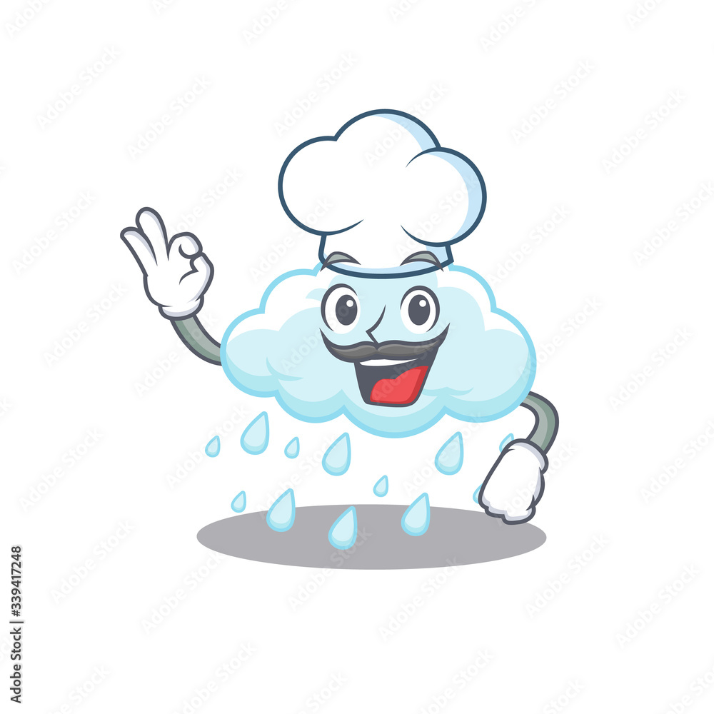 Cloudy rainy chef cartoon design style wearing white hat Cloudy rainy chef cartoon design style wearing white hat