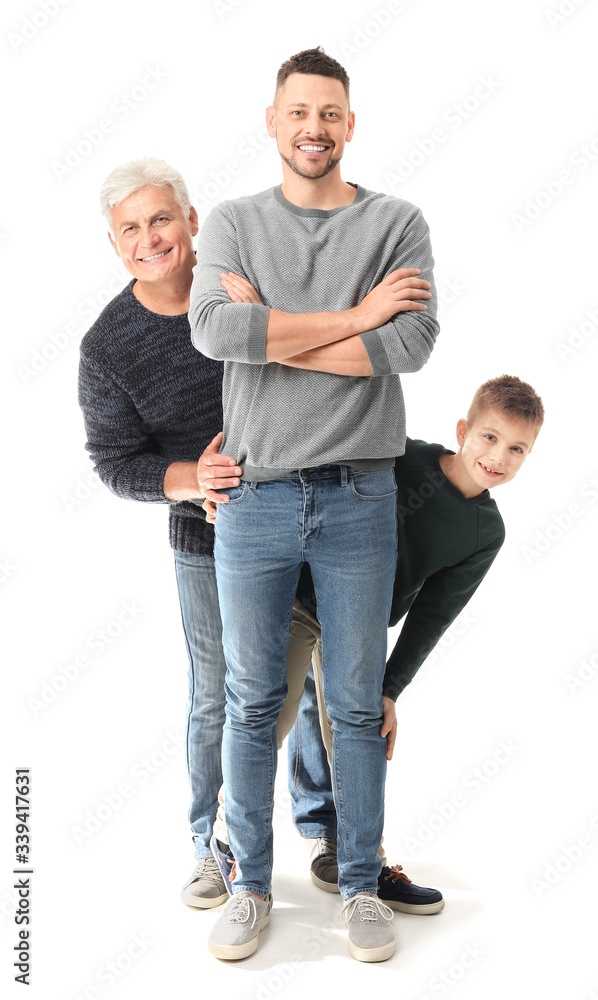 Man with his father and son on white background Man with his father and son on white background