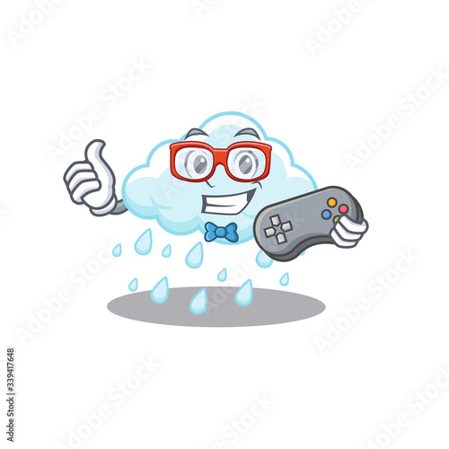 Mascot design concept of cloudy rainy gamer using controller © kongvector
