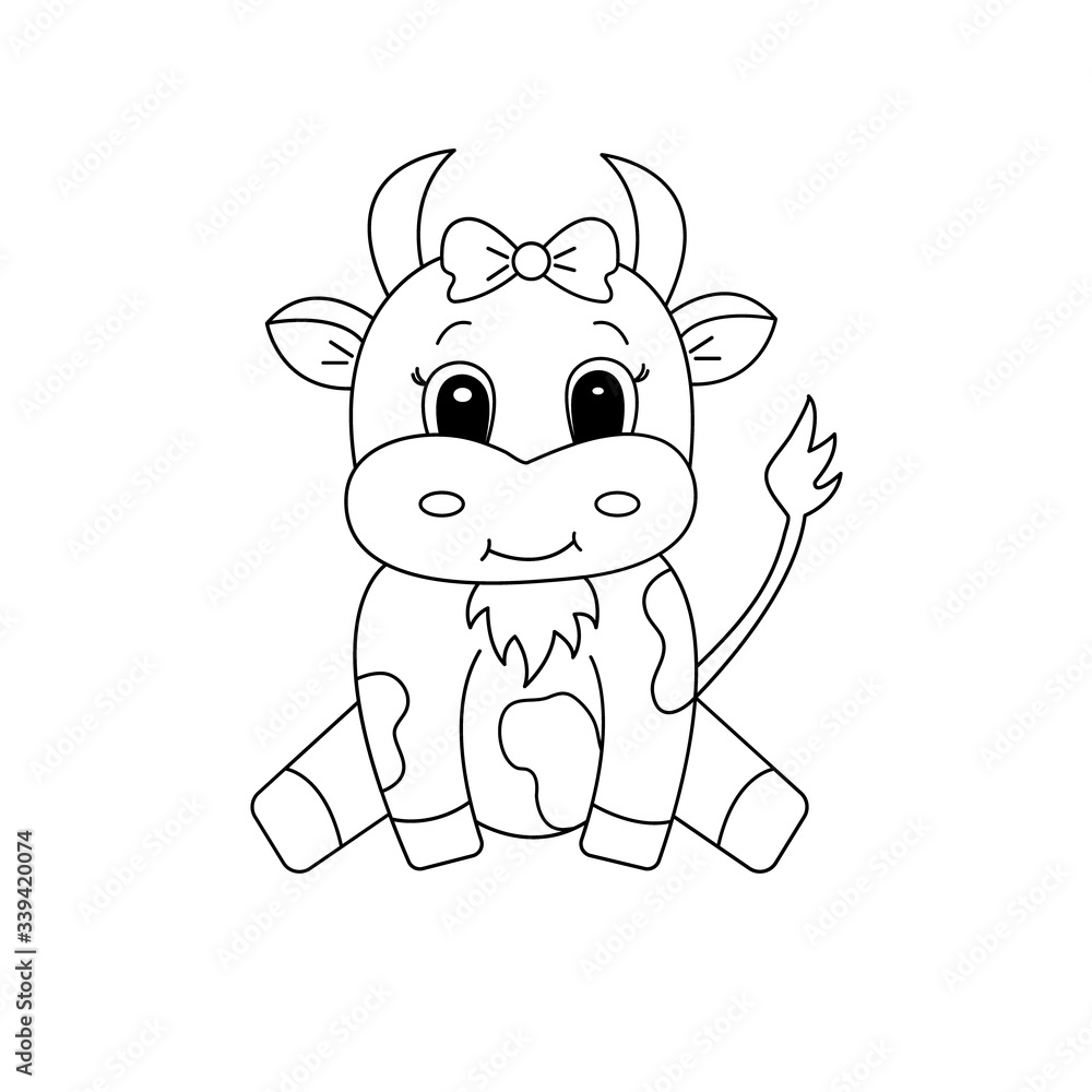 Hand drawn cow, of black contour isolated on white background. Design element for coloring book. Vector. Hand drawn cow, of black contour isolated on white background. Design element for coloring book. Vector.