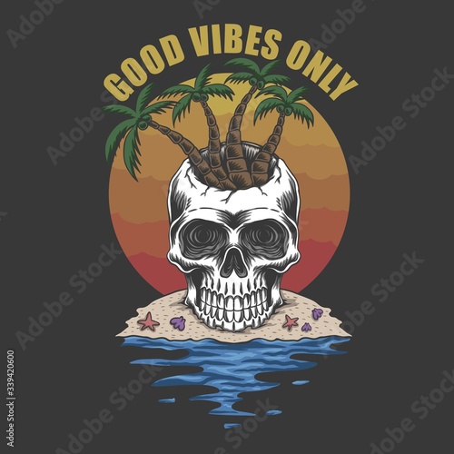 Skull beach Good vibes only vector illustration