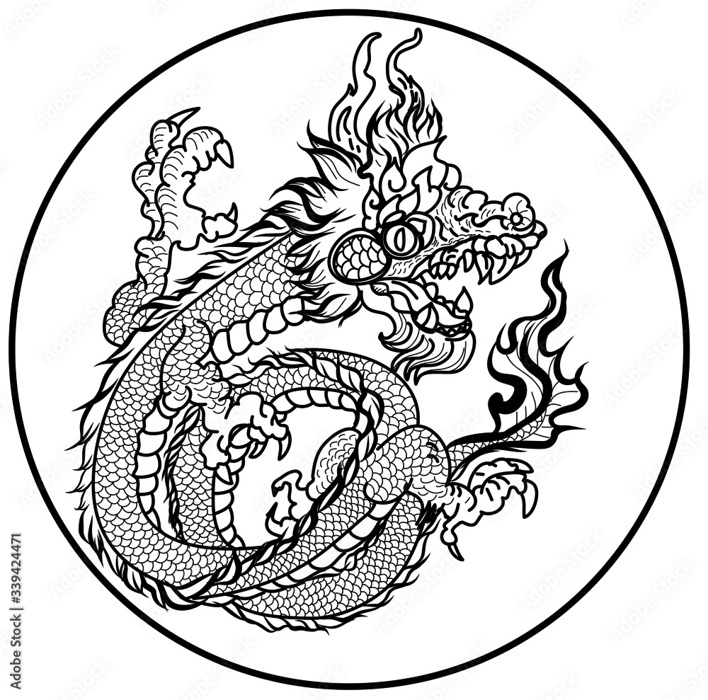 Tattoo art dragon and flower hand drawing sketch  stock vector 4917900   Crushpixel
