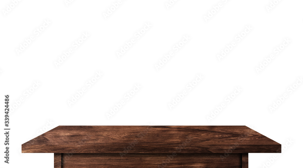 Empty rustic wood table isolated on white background with copy space for product. clipping path Empty rustic wood table isolated on white background with copy space for product. clipping path