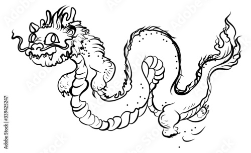 Outline baby dragon isolate and sticker design. Chinese dragon tattoo.baby demon coloring book.Asian baby dragon.