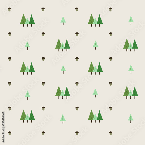 Forest seamless pattern with trees and lines in cartoon style. Seamless pattern can be used for wallpaper, pattern fills, web page background, surface textures. Beautiful natural background