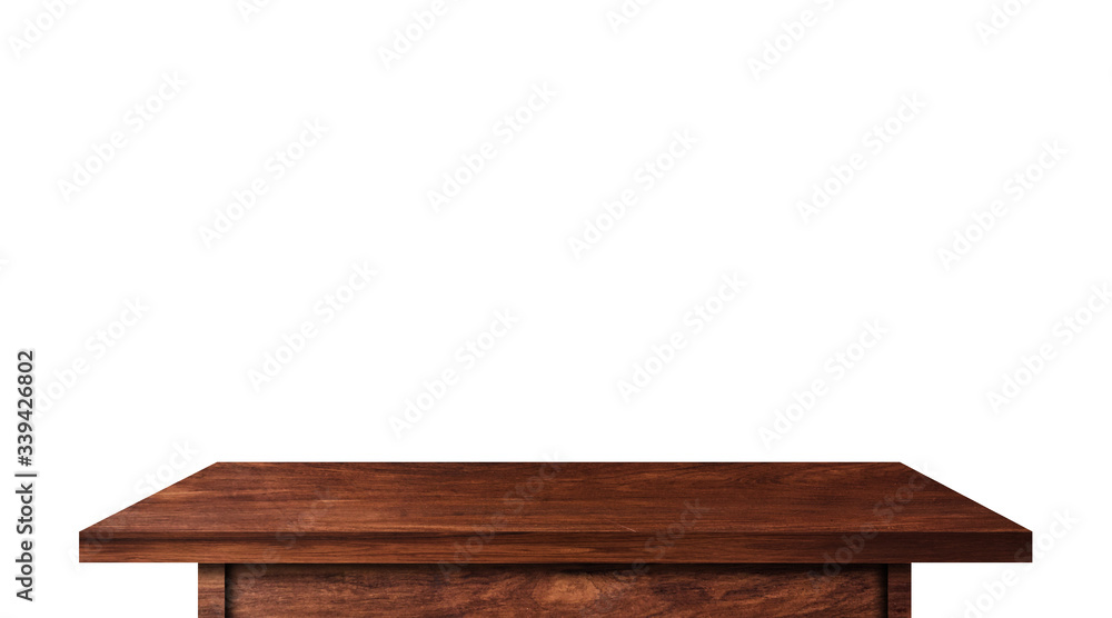 Wood tabletop isolated on white background. Copy space used for display or montage your products design with clipping path for work Wood tabletop isolated on white background. Copy space used for display or montage your products design with clipping path for work