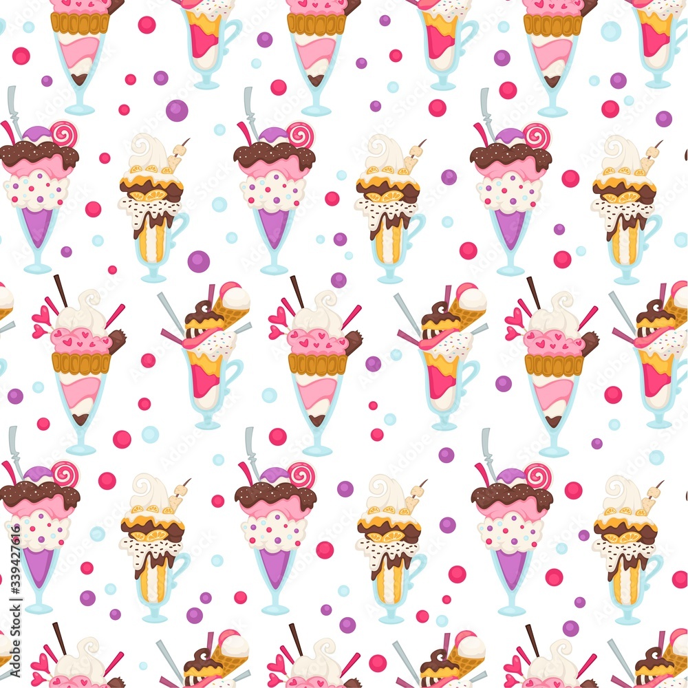 Desserts served in cup, ice cream seamless pattern Desserts served in cup, ice cream seamless pattern