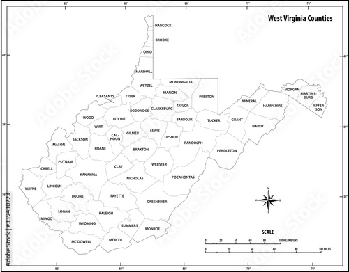 west virginia state outline map in black and white