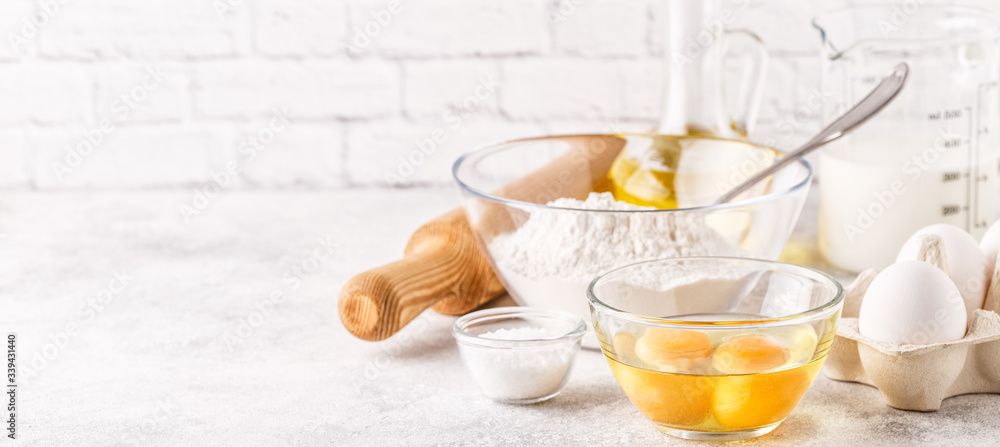 Bakery products -flour, eggs, milk. Bakery products -flour, eggs, milk.