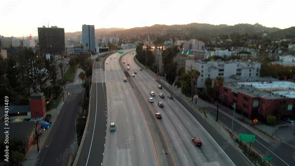 Aerial drone view of Los Angeles Freeway-101 with no traffic during Covid-19 Coronavirus in California, USA. Aerial drone view of Los Angeles Freeway-101 with no traffic during Covid-19 Coronavirus in California, USA.