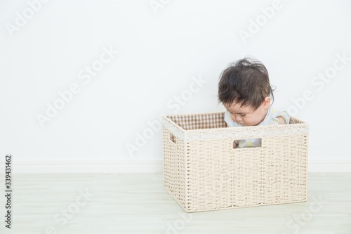カゴに入った赤ちゃん