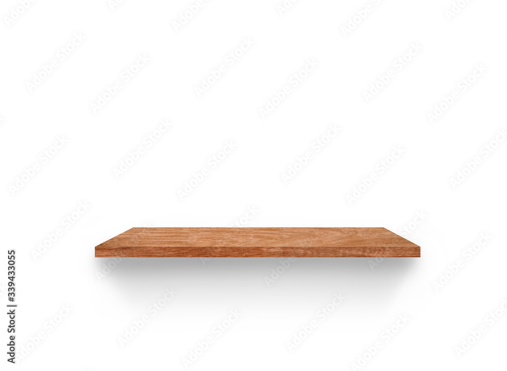 Hardwood shelves isolated on white background. copy space for design with clipping path for your product placement or montage