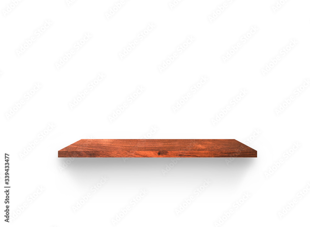 Hardwood shelves isolated on white background. copy space for design with clipping path for your product placement or montage