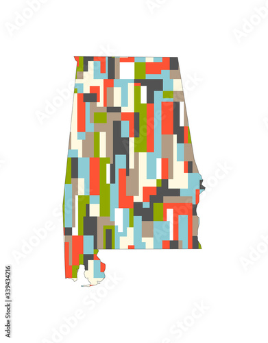 Alabama State Abstract rectangular color pattern Map. Vector Design illustration