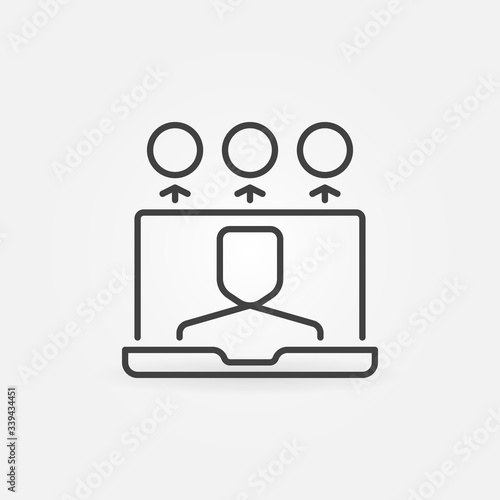 Laptop with Man linear icon. Vector Blogging outline concept symbol