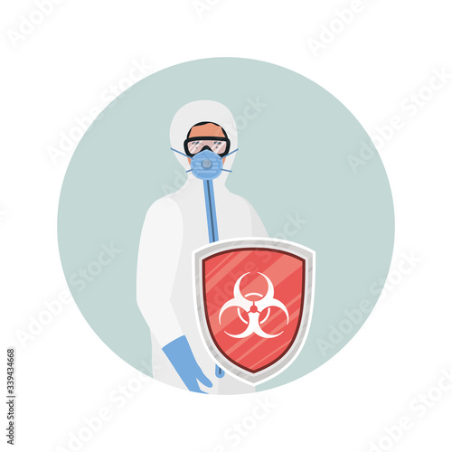 Doctor with protective suit and shield against 2019 ncov virus vector design