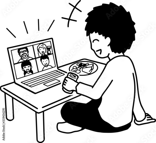 オンライン飲み会をする男性