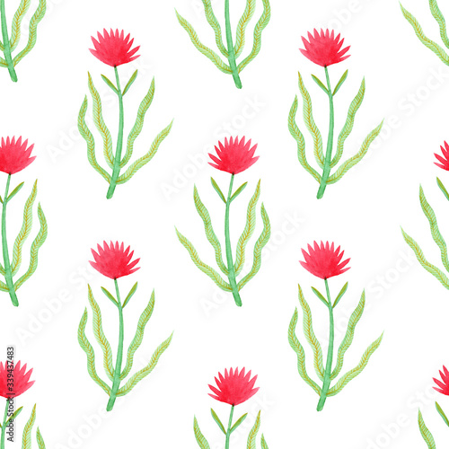 watercolor seamless pattern with wild flowers