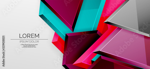 Metal glossy shiny geometric shapes with 3d effect composition. Techno futuristic vector abstract background For Wallpaper, Banner, Background, Card, Book Illustration, landing page