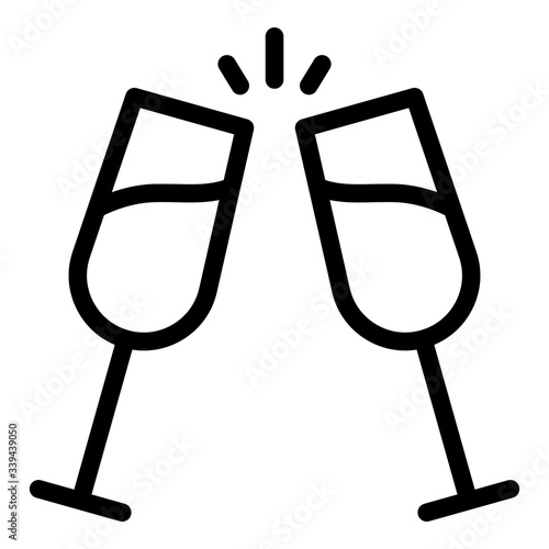 Two clinking flutes icon. Outline two clinking flutes vector icon for web design isolated on white background