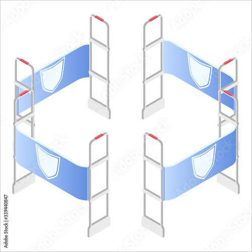 Isometric vector. Preventing shoplifting scanner gate system. Anti-theft sensor gates. Security system detect barcode and notify.