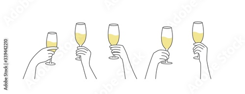 Hands holding wine glasses. Hand drawn vector illustration.