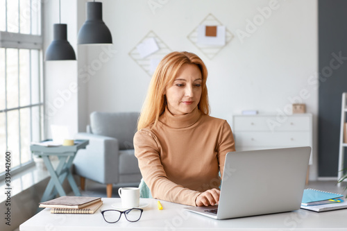 Mature woman using laptop f...