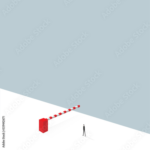 Geschäftsmann steht vor Hindernis - Problem. Vektor. Abstrakt.	