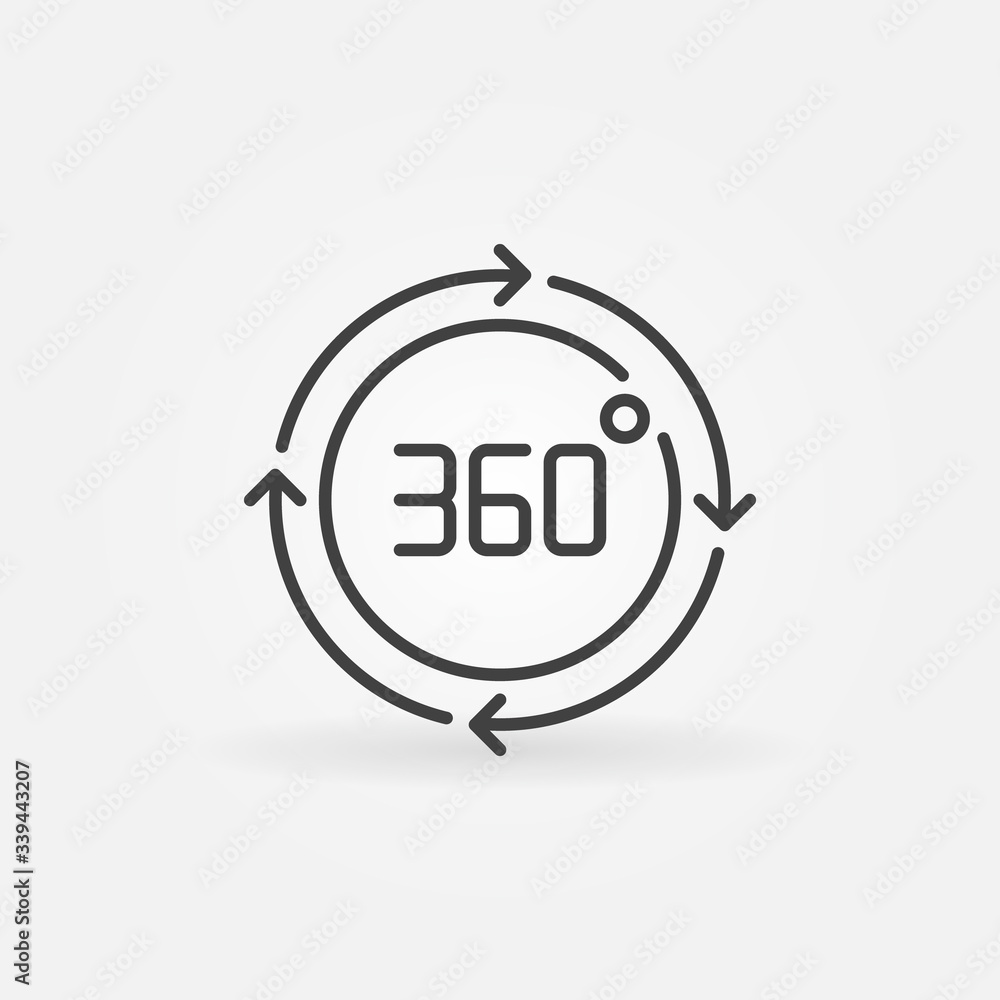 360 degrees circle with arrows linear icon. Vector One Full Rotation concept outline symbol