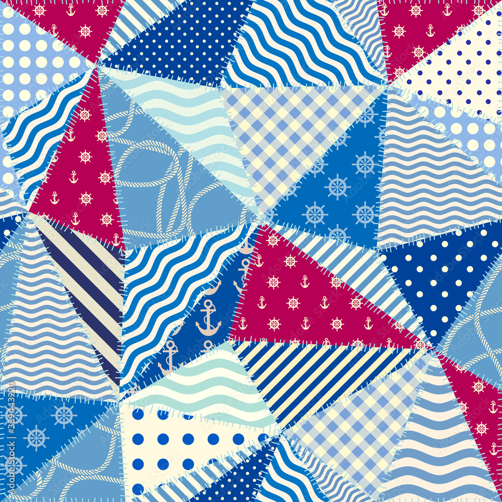 Obraz premium Patchwork seamless pattern in marine style.
