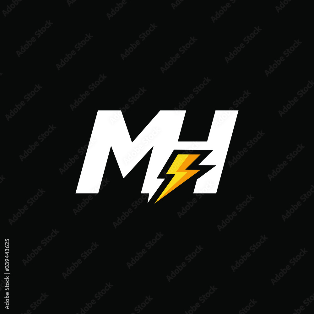 Fototapeta premium Initial Letter MH with Lightning