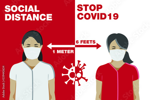 Vector illustration for Social distance to stop covid 19 from spreading  