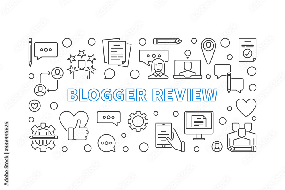Blogger Review vector minimal concept outline horizontal banner or illustration Blogger Review vector minimal concept outline horizontal banner or illustration