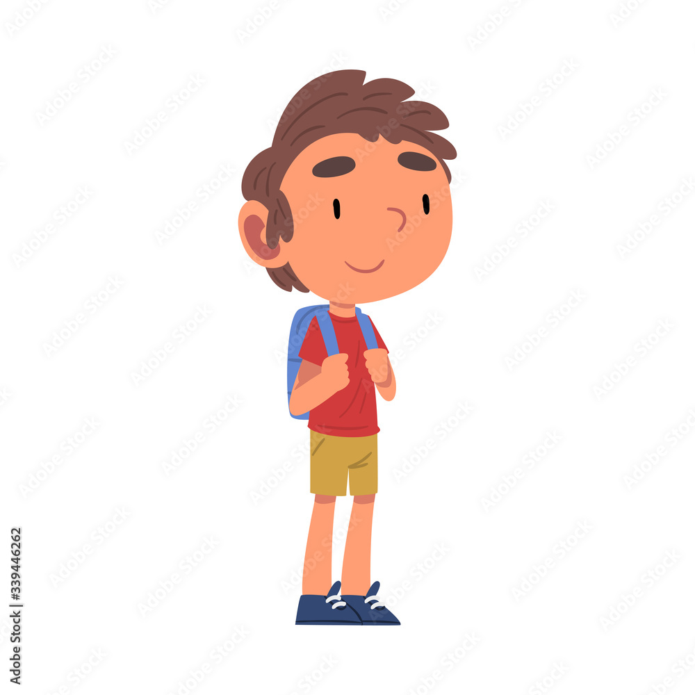 Boy Going to School with Backpack, Schoolboy Daily Routine Activity Cartoon Vector Illustration Boy Going to School with Backpack, Schoolboy Daily Routine Activity Cartoon Vector Illustration