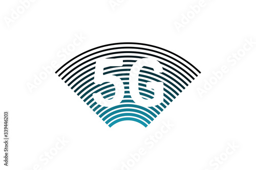 5G network connection business symbol. 5th generation wireless internet technology icon. Vector 5 G communication emblem blue design template isolated