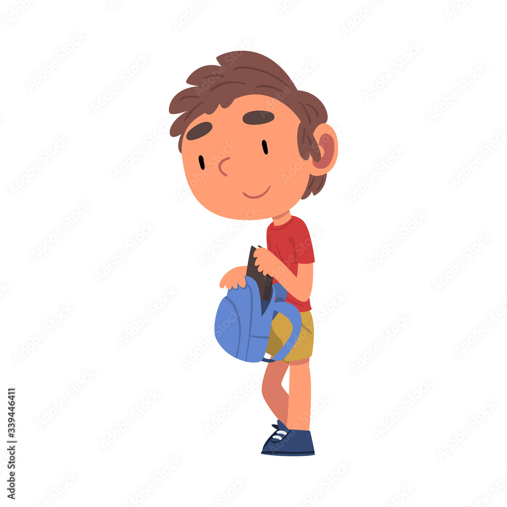 Boy Standing with Backpack, Schoolboy Daily Routine Activity Cartoon Vector Illustration Boy Standing with Backpack, Schoolboy Daily Routine Activity Cartoon Vector Illustration
