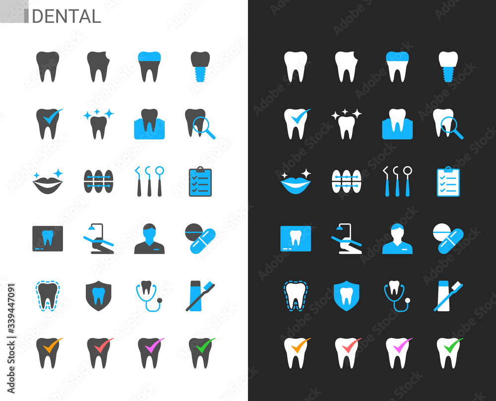 Dental icons light and dark theme. 48x48 Pixel perfect. Stock Vector ...