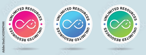 Unlimited resources stamp vector illustration. Vector certificate icon. Set of 3 beautiful color gradients. Vector combination for certificate in flat style.