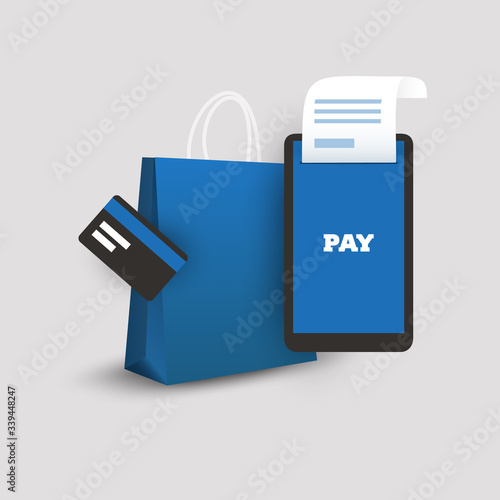 Pay Using Credit Card, Touch Based Mobile Payment or Shop Online - Shopping Design Concept