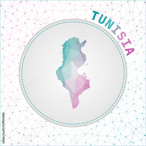 Vector polygonal Tunisia map. Map of the country with network mesh background. Tunisia illustration in technology, internet, network, telecommunication concept style. Cool vector illustration.
