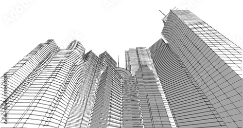 Modern architecture in a beautiful metropolis.Freehand line drawing illustration  3D illustration