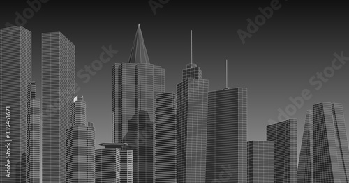 Modern architecture in a beautiful metropolis.Freehand line drawing illustration, 3D illustration