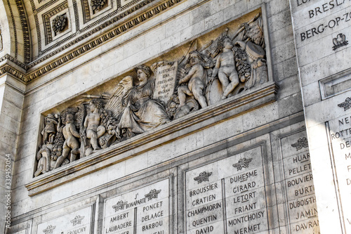 Detail of the facade of the Arc de Triomphe Paris, France