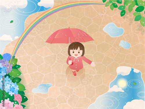 梅雨明け 風景 女の子のイラスト
