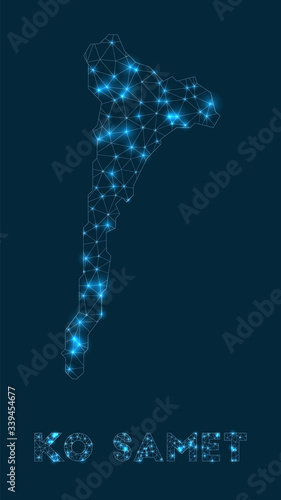 Ko Samet network map. Abstract geometric map of the island. Internet connections and telecommunication design. Captivating vector illustration.