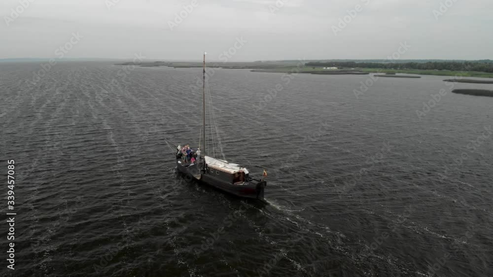 A ship sailing in the sea.