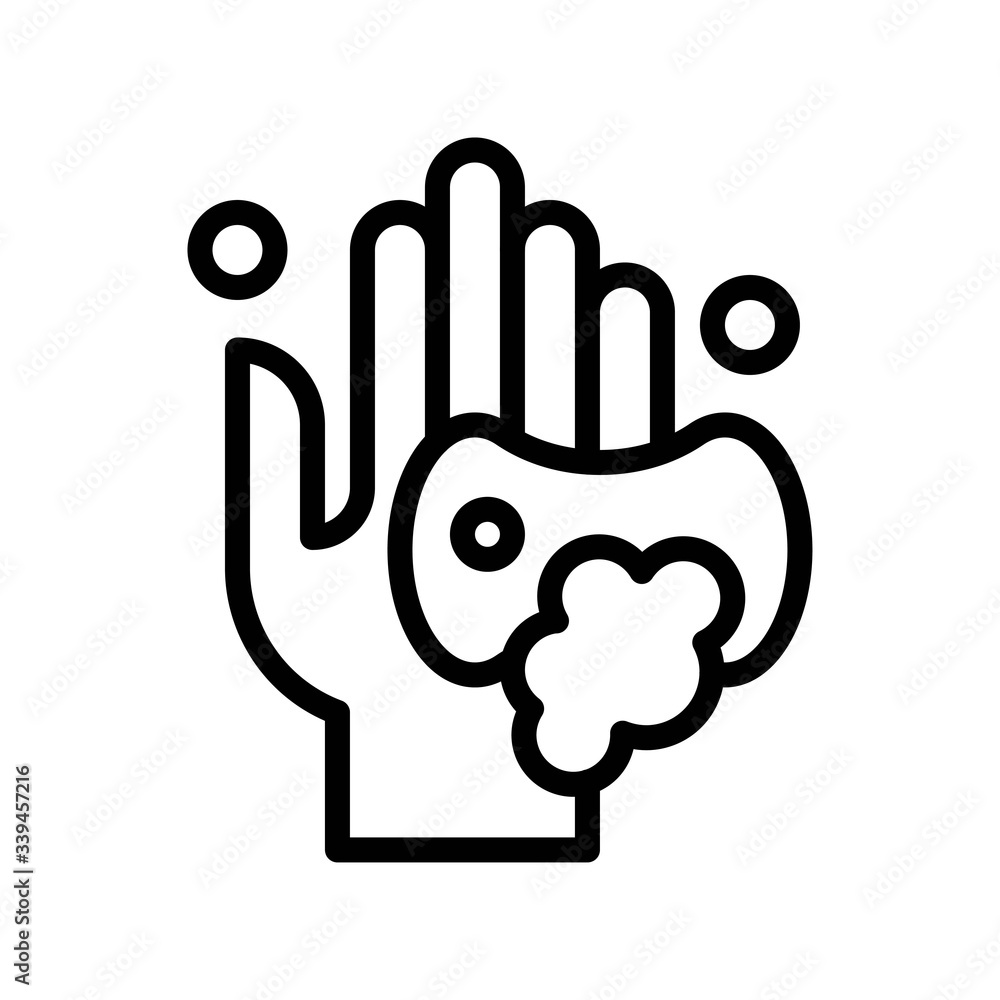 Obraz premium wash hand or hygiene related soap on hands with soap bubbles vector in lineal style,