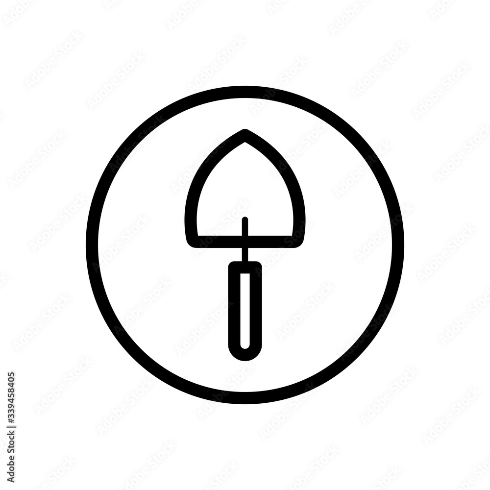 Gardening shovel. Outline icon in a circle. Tool vector illustration Gardening shovel. Outline icon in a circle. Tool vector illustration